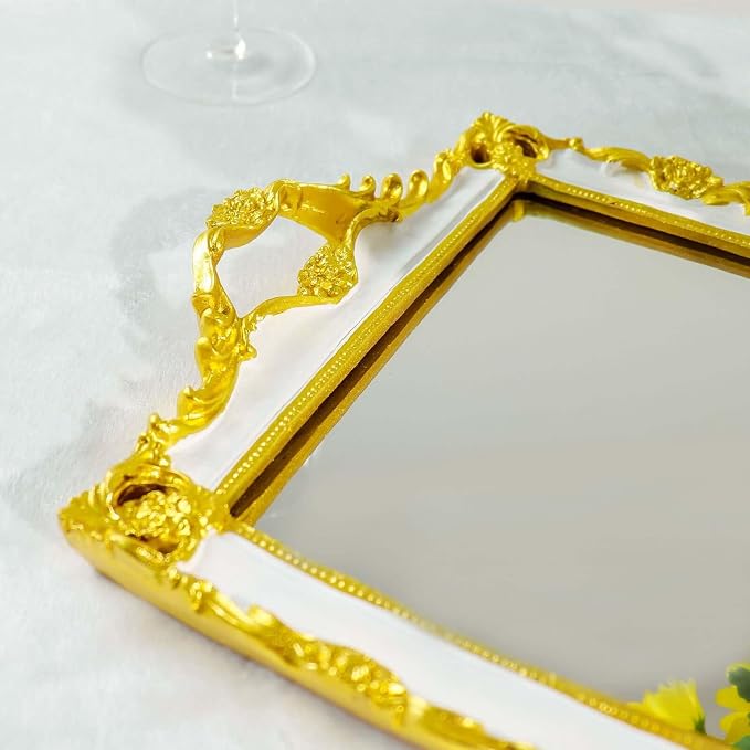 Efavormart Metallic White/Gold Resin Decorative Serving Tray - Image 9