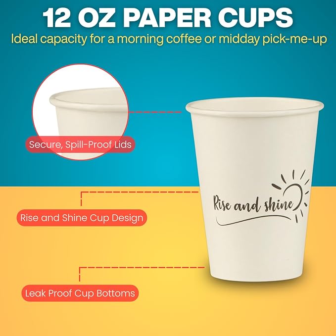 Disposable Coffee Cups, To Go Paper Hot Cups, Rise and Shine Design - Image 6