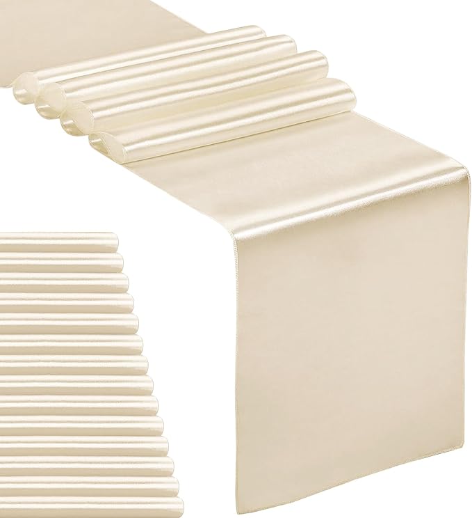 15-Pack Satin Table Runner Champagne 12 x 108 inches Long, Table Runners by Hahuho
