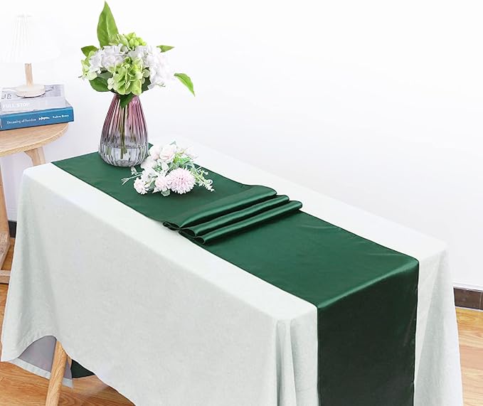 12 Pack Forest Green Satin Table Runner 12x108 Inches | Silk and Smooth Fabric - Image 2