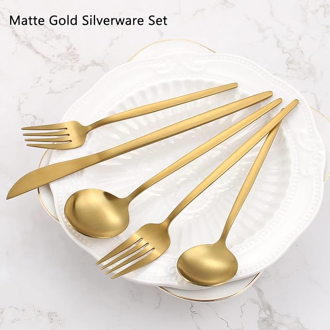 Matte Gold Silverware Set, VANVRO 40-Piece Stainless Steel Flatware Set - Image 3