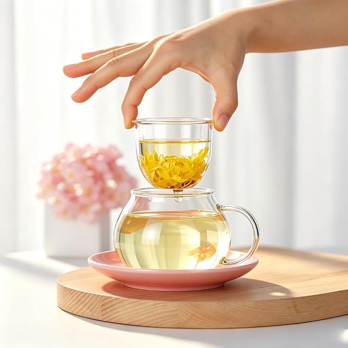 Mushroom Tea Cup Set, Cute Glass Tea Cups and Saucers, Kawaii Teacup - Image 2