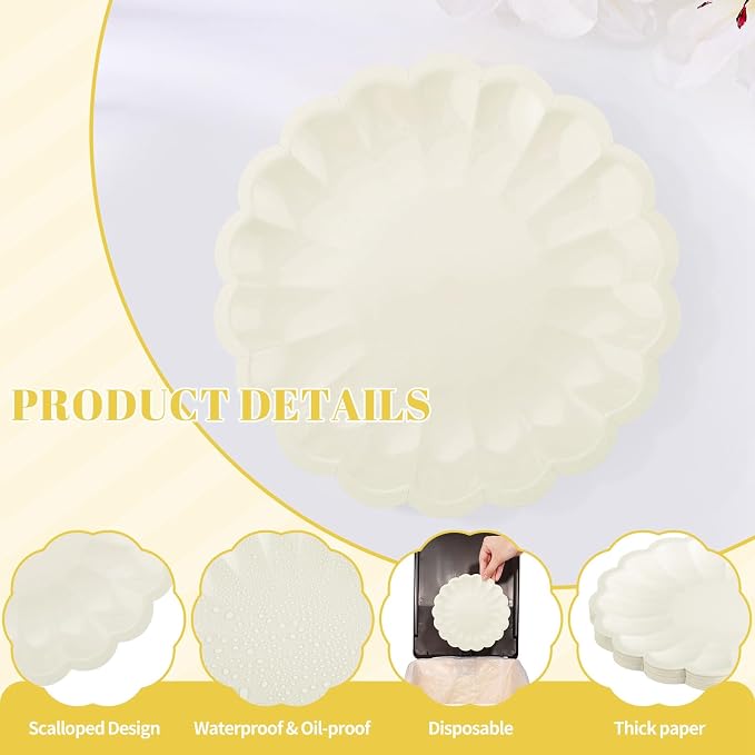 NatNarr 30 Pcs Ivory Paper Plates 7.5 In Scalloped Plates - Image 3