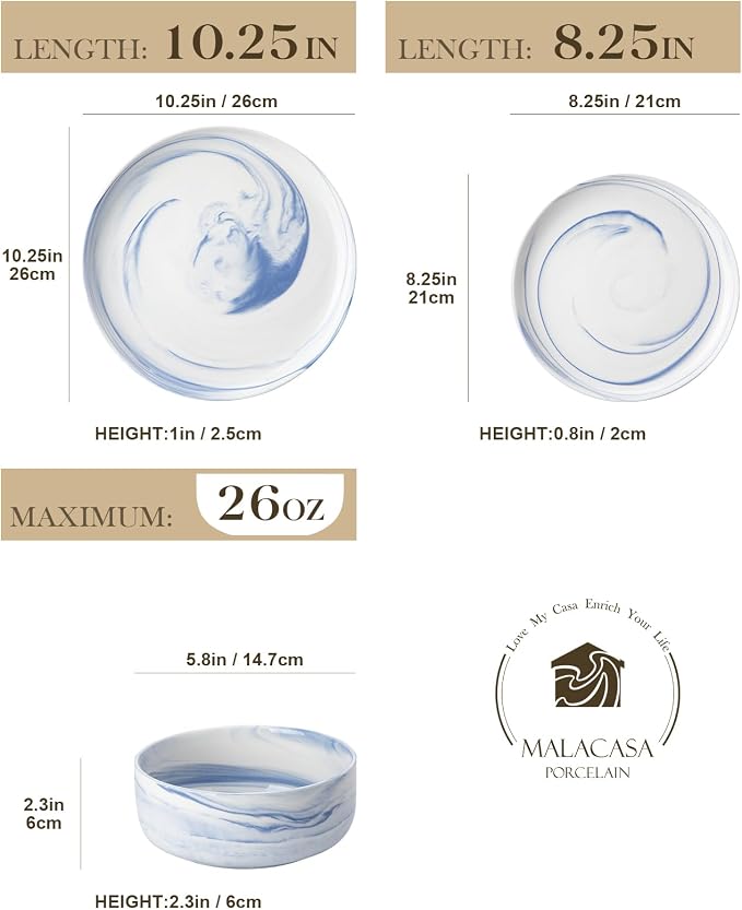 MALACASA 12 Pcs Porcelain Plates and Bowls Sets, Dinnerware Set - Image 2