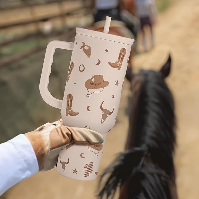 SANDJEST Cowgirl Tumbler 40oz for Women Girls – Stainless Steel Travel Coffee - Image 6