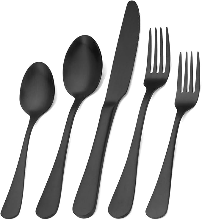 Matte Black Silverware Set, SHARECOOK Satin Finish 40-Piece Stainless Steel by Sharecook