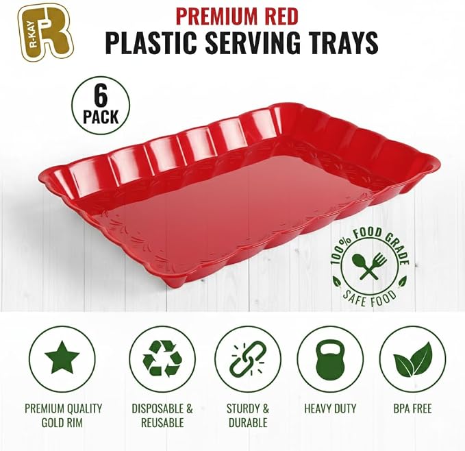 6 Pack Red Plastic Serving Trays - Image 4