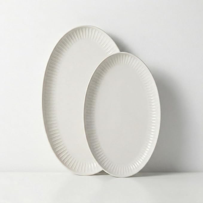 Serving Dishes, Durable Ceramic Platters, Ribbed Rim, Microwave and Dishwasher by VaseVessel