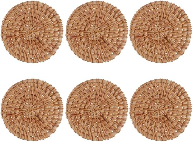 6Pcs Natural Woven Coasters, 3.94 Inch Round Rattan Drink Coasters by GUQIANLU