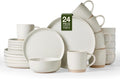 Famiware Milkyway 24-Piece Stoneware Plates and Bowls, Matte Beige White | by Famiware