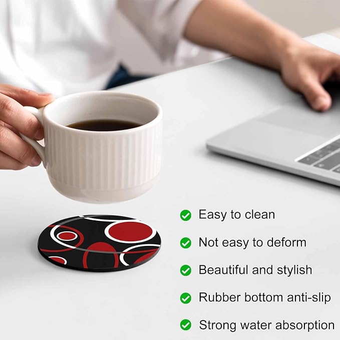 Black Red Coasters Set of 4, Non-Slip Cup Coaster Mat - Image 4