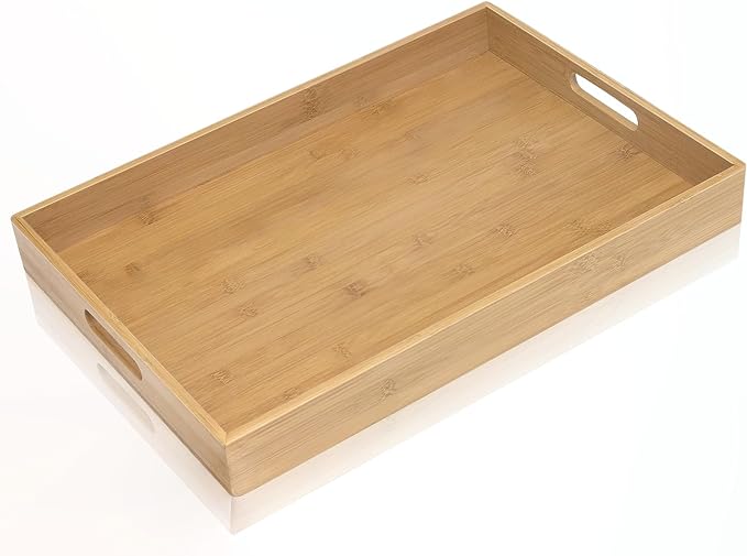 Krismax Serving Tray with Handles, Bamboo Breakfast Tray Wooden Trays by Home