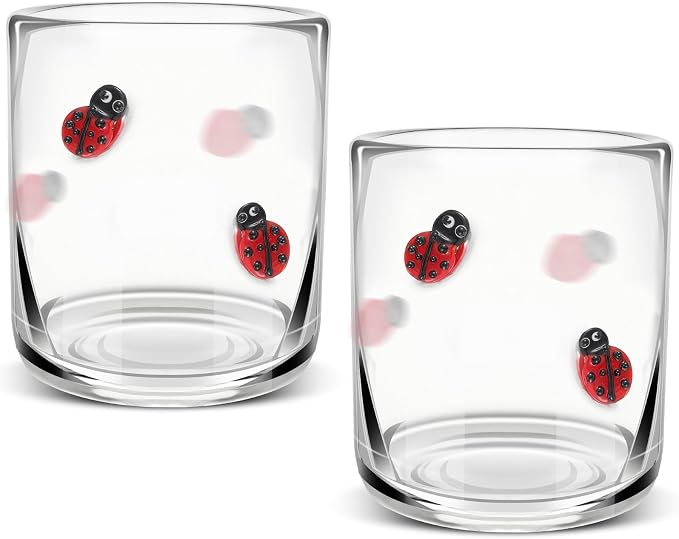 SiliFine 2 Pcs Ladybug Icon Juice Glasses - 14oz Cute Ladybug Stemless Wine by SiliFine