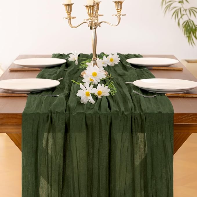 Cheesecloth Table Runner Summer Boho Wedding Birthday Party Home Decor | Olive - Image 2