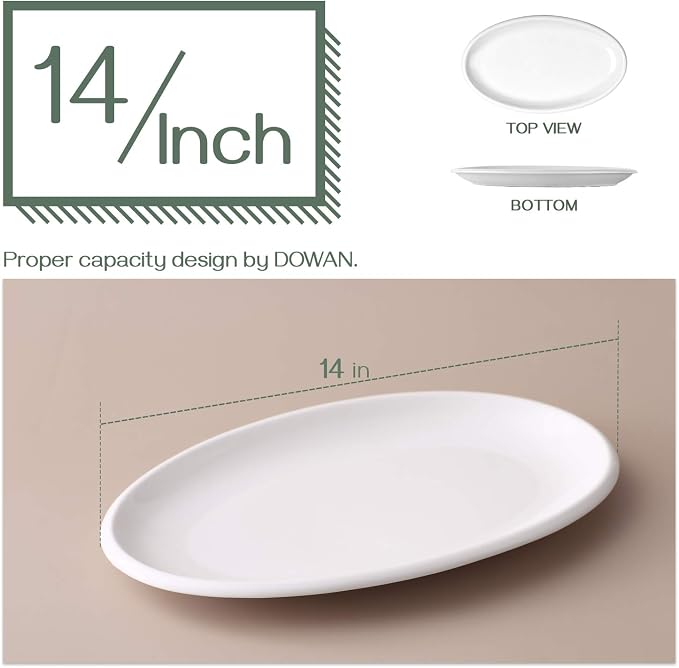 DOWAN 14" Serving Platters for Entertaining, Oval White Serving Plates - Image 3