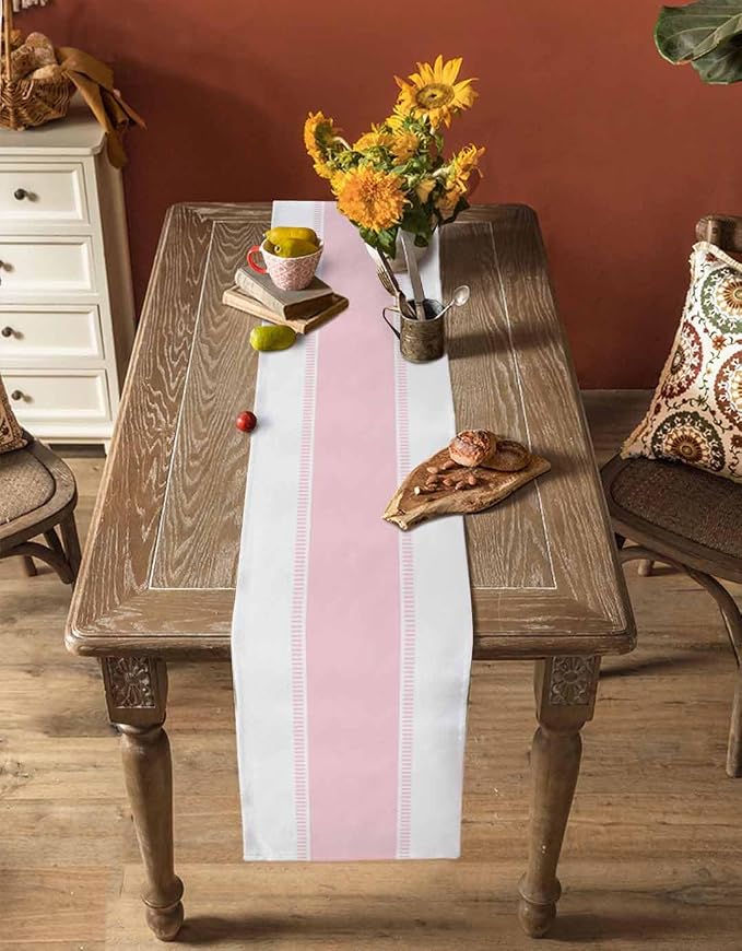 Pink Stripe Table Runners 120 inches Long, Linen Boho Table Runner Farmhouse - Image 5