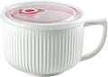 Ceramic Soup Bowl with Handle & Lid, Jumbo 38oz Microwave Ramen Bowl White | by Hoilse