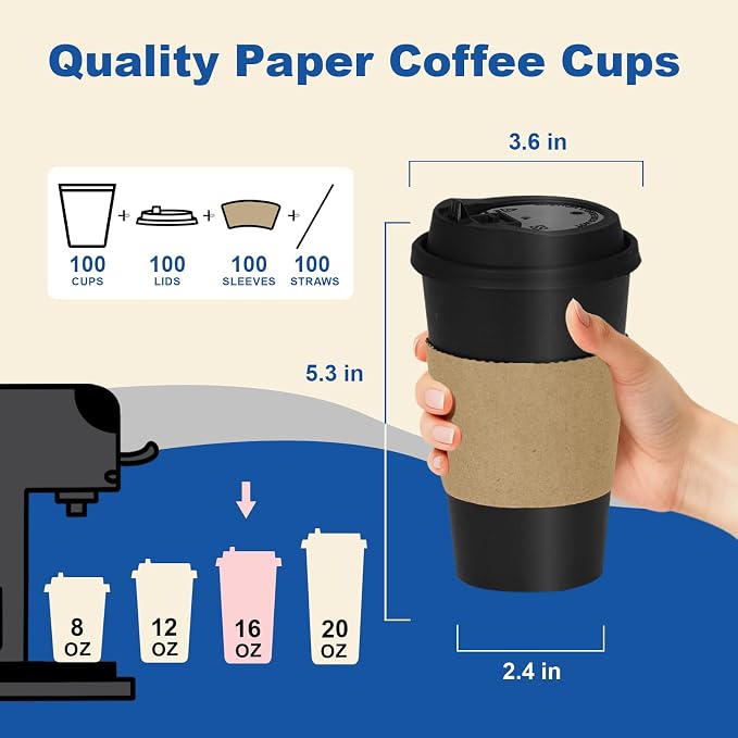16 oz 100 Pack Coffee Cups - Image 3