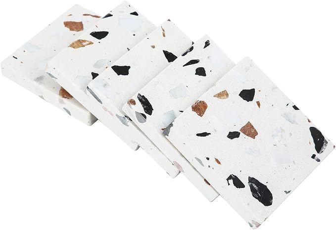 Natural Stone Coasters Terrazzo Square Set of 5 Heavy Thick Holder - Image 2