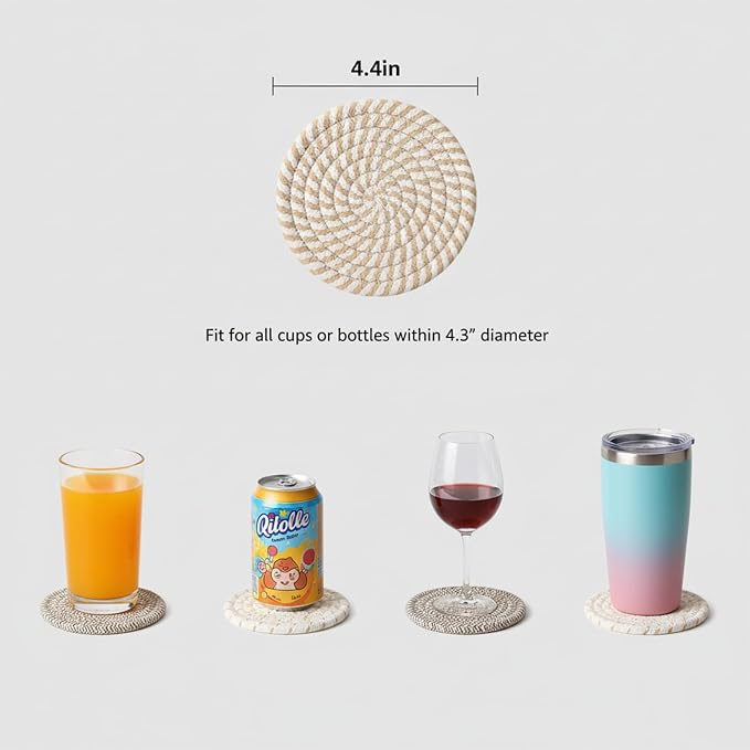 Drink Coasters Set of 8 with Holder, Cotton Woven | Absorbent cotton woven - Image 4