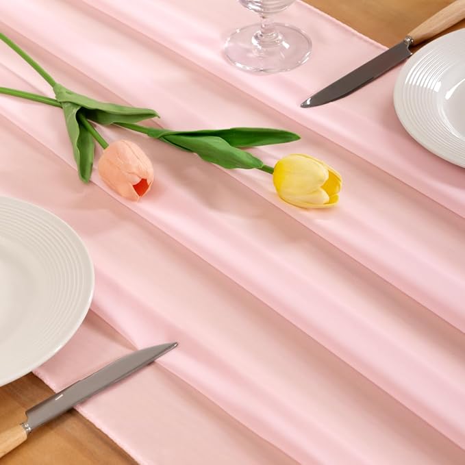 Blush Pink Chiffon Table Runner Summer Boho Wedding Birthday Party Decor | 10ft - Image 2