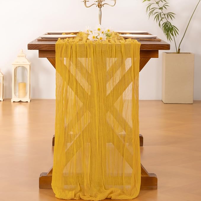 Cheesecloth Table Runner Summer Boho Wedding Birthday Party Home Decor | Gold - Image 4