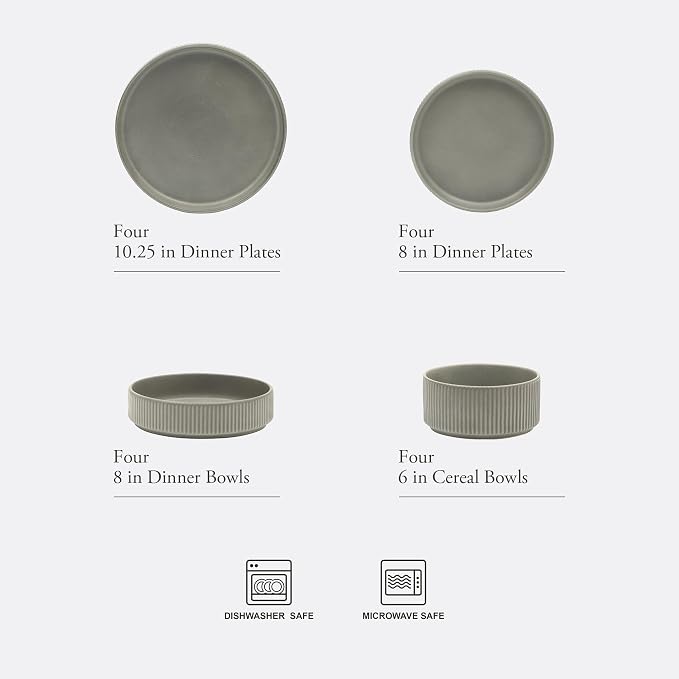 Gibson Elite Deerfield 16-Piece Stoneware Dinnerware Set – Soft Grey Reactive - Image 2