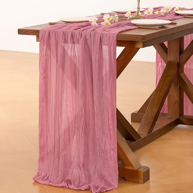 Cheesecloth Table Runner Summer Boho Wedding Birthday Party Home Decor | Mauve - Image 5