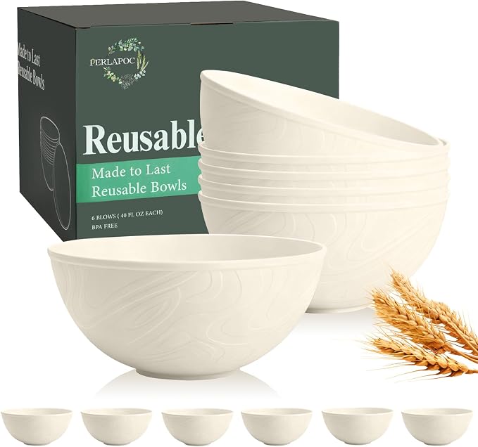 Unbreakable Wheat Straw Kitchen Cereal Bowl 40 OZ, Microwave & Dishwasher Safe by Perlapoc