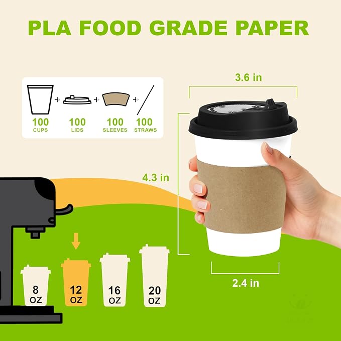 100 Pack 12 oz Disposable Coffee Cups - Image 2