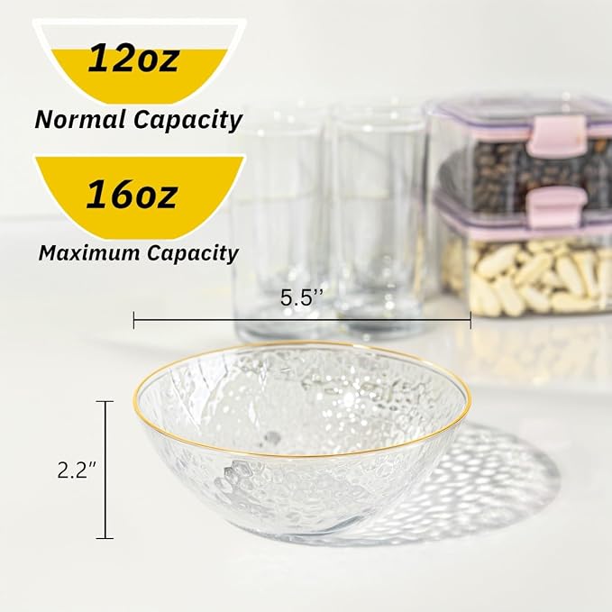 50 Pack 12 Ounce Clear Plastic Bowls Hammered - Image 3