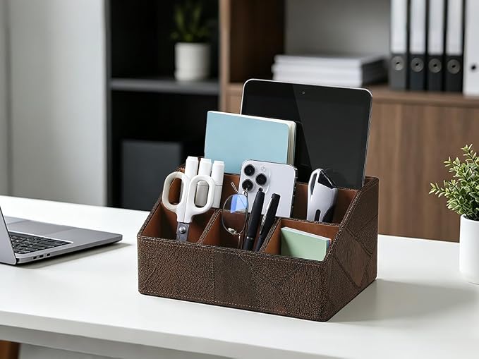 PU Leather Desktop Organizer, Home Luxury Remote Control Holder, Office Desk - Image 8
