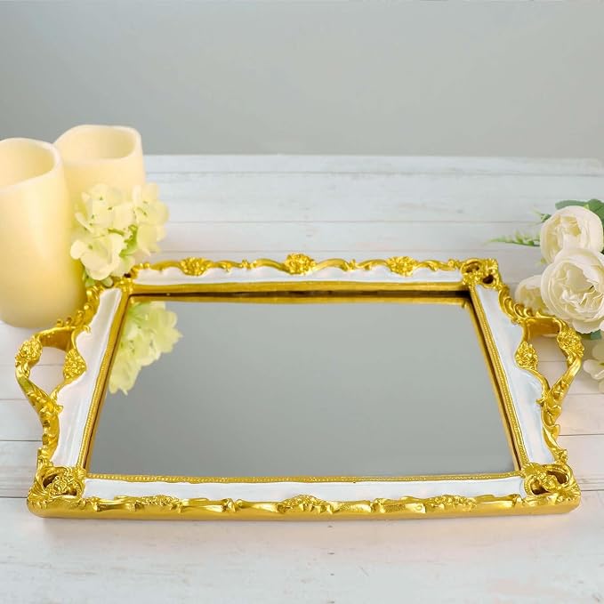 Efavormart Metallic White/Gold Resin Decorative Serving Tray - Image 6