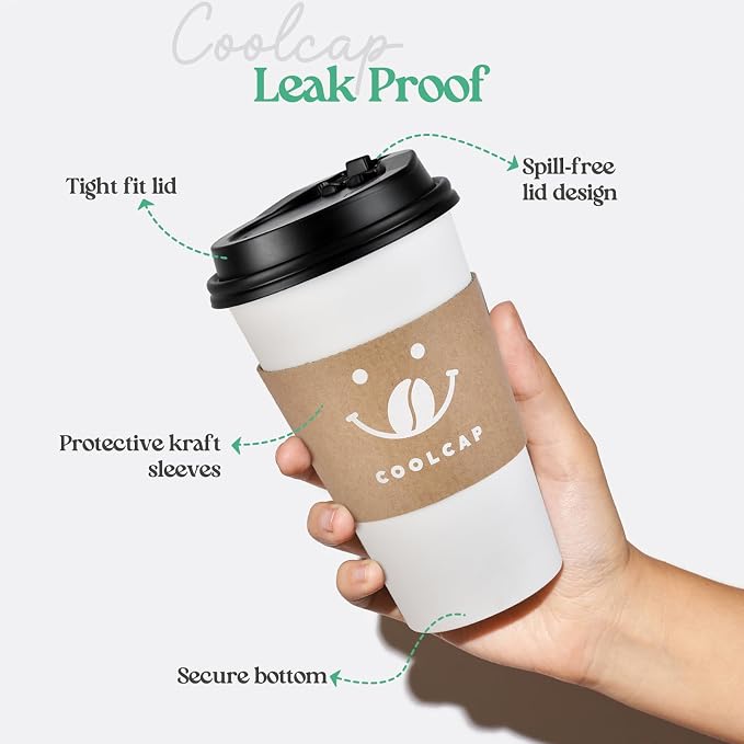Coffee Cups with Lids and Sleeves, 12 Ounce 50 pack To Go Coffee Cups with Lids - Image 3