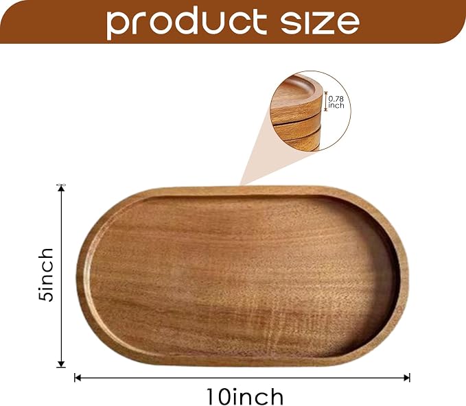 Solid Acacia Wood Serving Trays 12 Pcs Rectangular Platter | 10 In Oval Plates - Image 2