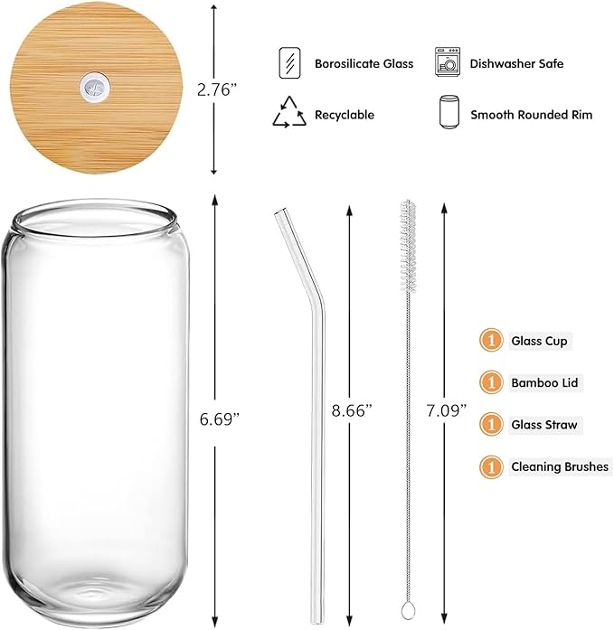Glass Cups with Lids and Straws 1Pack, Glass Coffee Cups with Lid, Smoothie Cup - Image 2