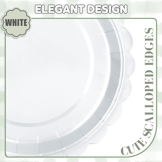 32 Pcs White Paper Plates 9 Inch Scalloped Dessert Plates - Image 3