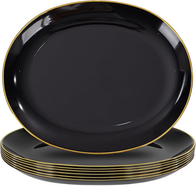 6PACK Black Oval Plastic Plates by WDF