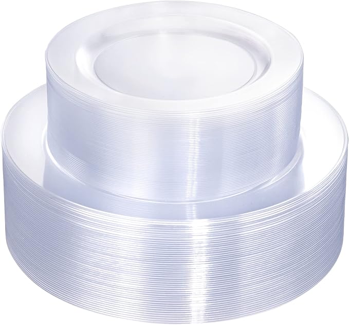 FLOWERCAT 100PCS Clear Plastic Plates by FLOWERCAT