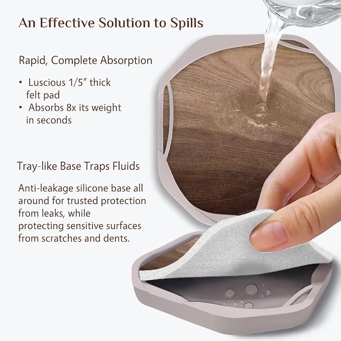 UMIRRO Absorbent Felt & Silicone Drink Coasters Set of 4, Wood Grain | - Image 3