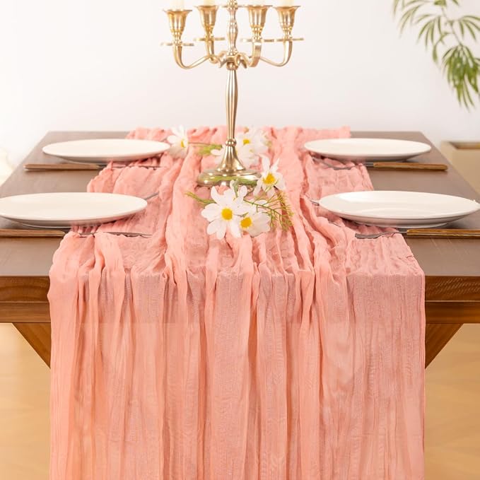 Cheesecloth Table Runner Summer Boho Wedding Birthday Party Home Decor | Coral - Image 5