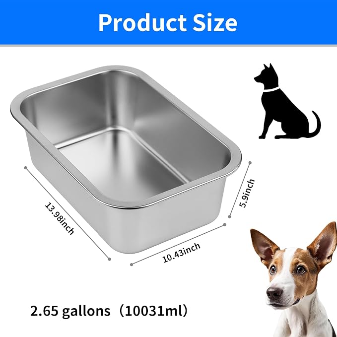 Ohtomber 2.65 Gallons Stainless Steel Dog Bowl, Big Pet Water & Food Bowl | - Image 2