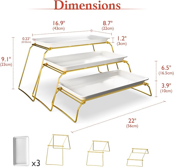 Bumusty Large 3-Tier Melamine Serving Tray Set, 17 x 8.7 in, Birthdays and - Image 3