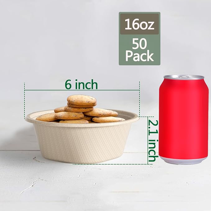 16 Oz Disposable Bowls Heavy Duty Small Paper Bowls made of 100% Compostable - Image 2