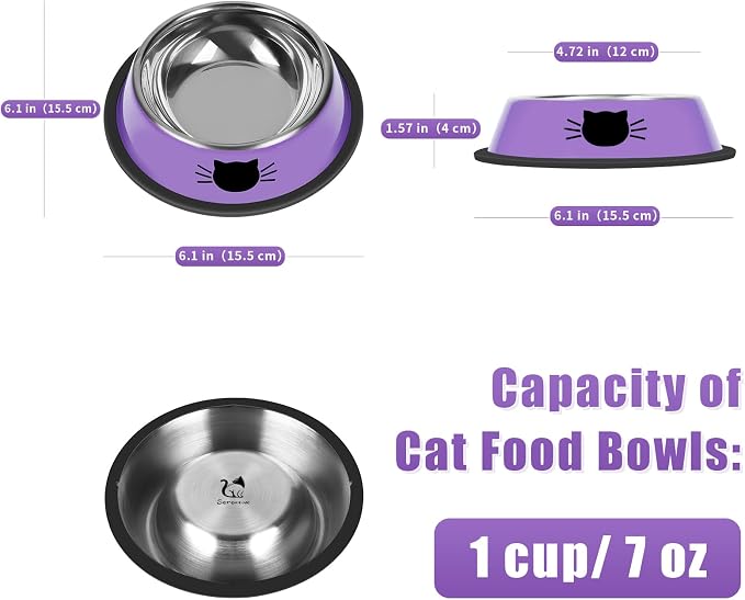 Serentive 3Pcs Cat Bowls, Non-Slip Stainless Steel, 7 Oz, Suitable - Image 2