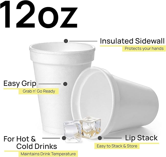 Shop Square 12 Oz Disposable Foam Cups, Made in the USA, To-Go Cups - Image 2