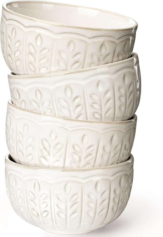 Small Bowls Set of 4, 12 oz Ceramic Embossment Dessert Bowls, Ice Cream by Artena