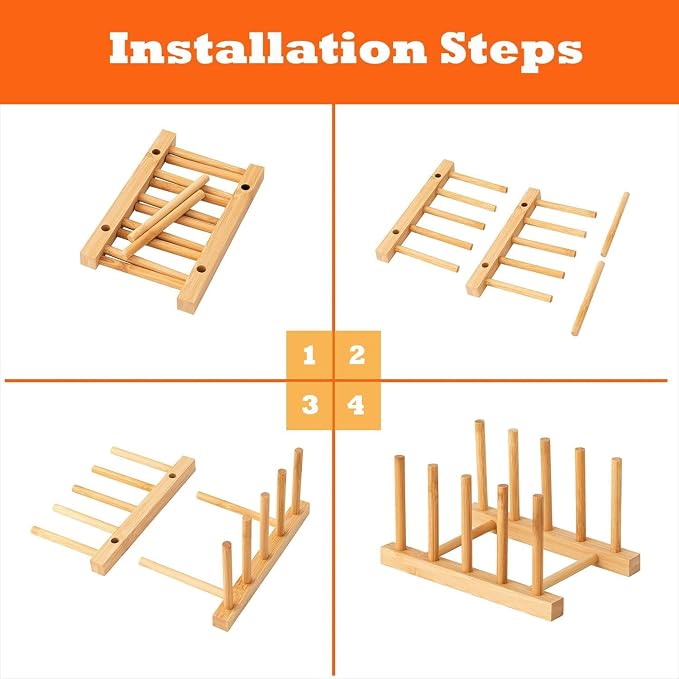 Bamboo Wooden Dish Rack, Plate Organizer - Image 3