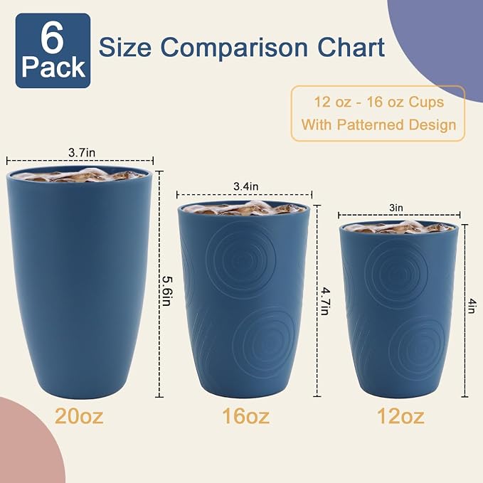 Wheat Straw Cups, 20 OZ Large Cups Set of 6, Unbreakable Drinking Cups - Image 6