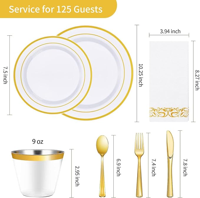 875 Piece Gold Dinnerware Set for 125 Guests, Bulk Dinnerware | Include: 125 - Image 4